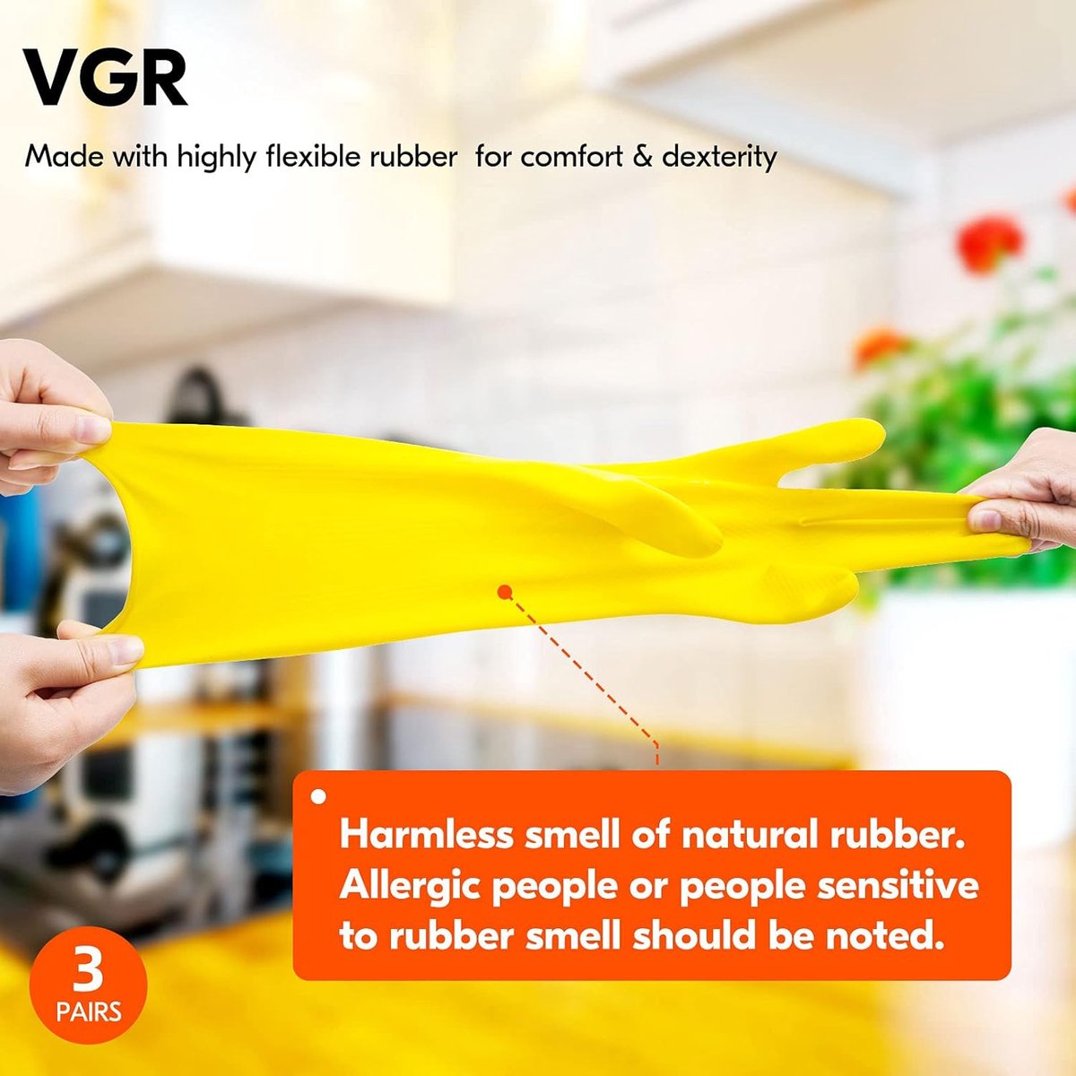 Cleaning gloves - size S - 3 pairs - waterproof rubber gloves - Household gloves - Yellow - Reusable - rubber - dishwashing gloves - Non-slip