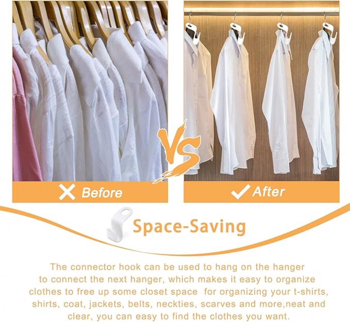 50 Pieces - Coat Hook - Hanger Connector Hooks - Coat Hook - Hanging Hooks - White - Hanger Extension Clips - Plastic - for Outfit Cascading Hanger Hooks - Space-Saving Organizer