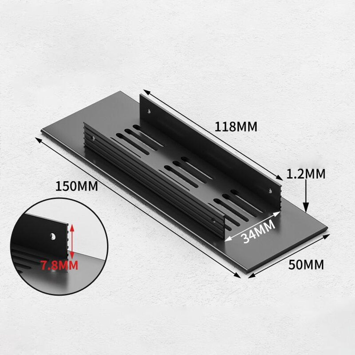 Air Grilles - 2 Pieces - Skirting Board Ventilation Grille - Aluminum Alloy - With Screws - Ventilation Covers - Heat Dissipation - Ventilation Holes - Ventilation Hood - Suitable for Kitchen, Bathroom, Wardrobe, Cabinet, Shoe Cabinet - 150*50mm - Black