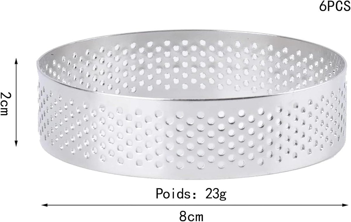 Cake ring - 6 pieces - Ø 8 cm*2 cm*0.8 mm - Stainless steel - Cake tin - Cake mould - Mousse cake mould - For baking muffins, cakes, cookies