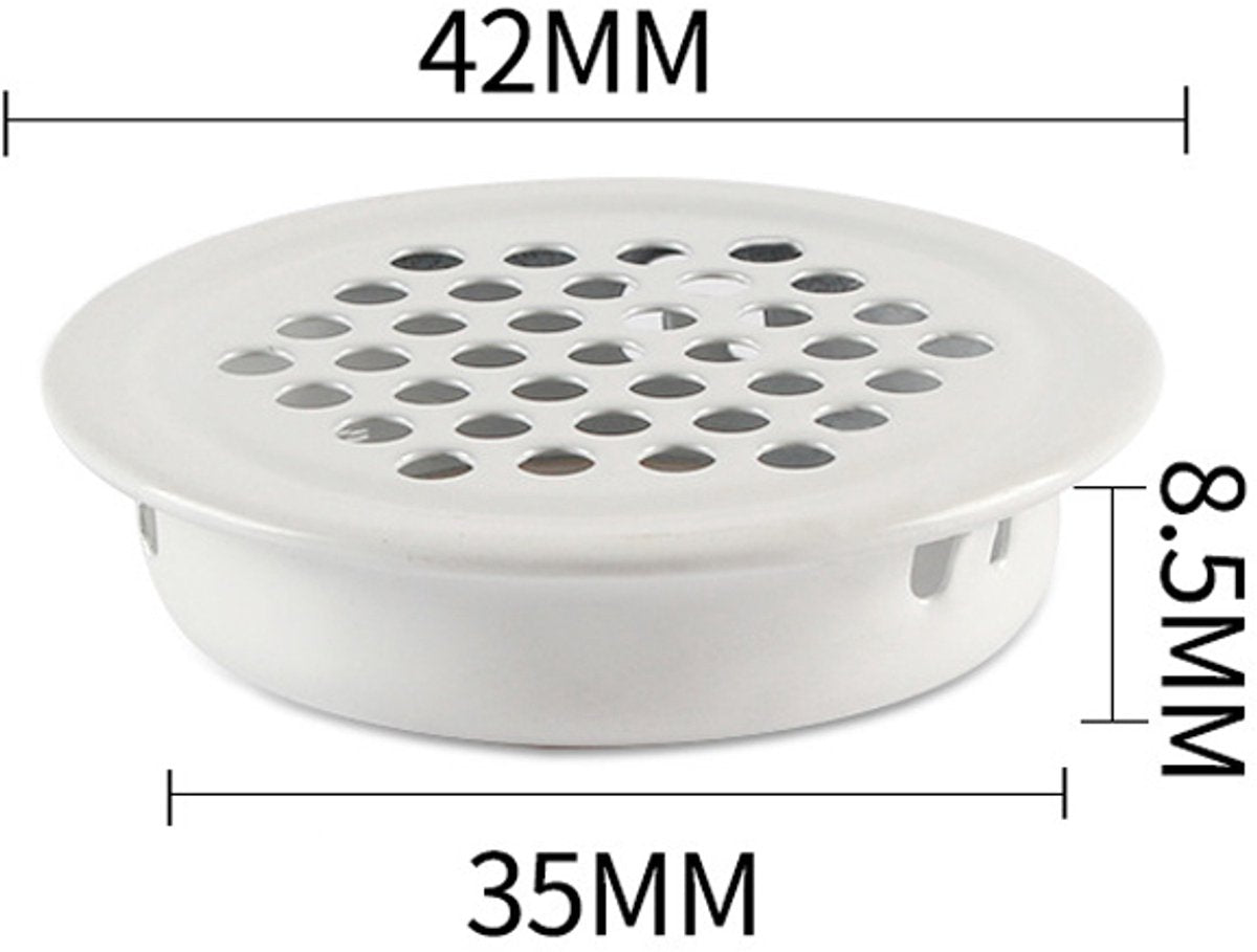 Ventilation grille - 20 pieces - 35mm - Round air grilles - Stainless steel - Ventilation holes - For bathroom, home office, kitchen - White