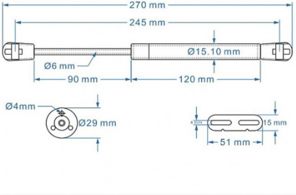 2 pieces - Gas spring for flap - Softclose Door fitting - 100N - steel - Telescopic cabinet door gas spring - Hydraulic support - Door lift damper for cabinet door or flap - Furniture mounting parts