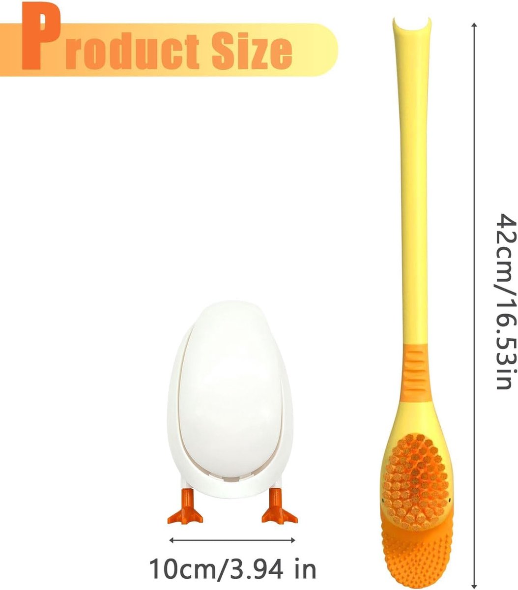 Diving Duck - Toilet Brush - Deep Cleaning - With Rim Cleaner - Made of Silicone - With Holder - For Bathroom or Guest Toilet - Yellow