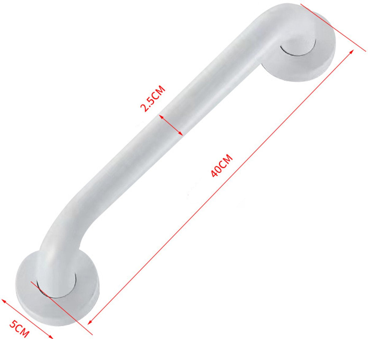 Toilet support rail - bath support - shower support - Grab rail wall support for bathroom, shower, toilet - 40 cm - Wall support - white - metal - Stainless steel