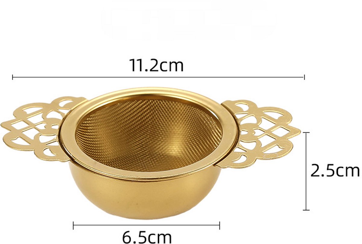 2 pieces - Tea strainer - Tea strainer - With handle and drip plate - gold - Tea filter for loose tea - Tea infuser - Stainless steel tea filter - 11.2*6.5*2.5cm