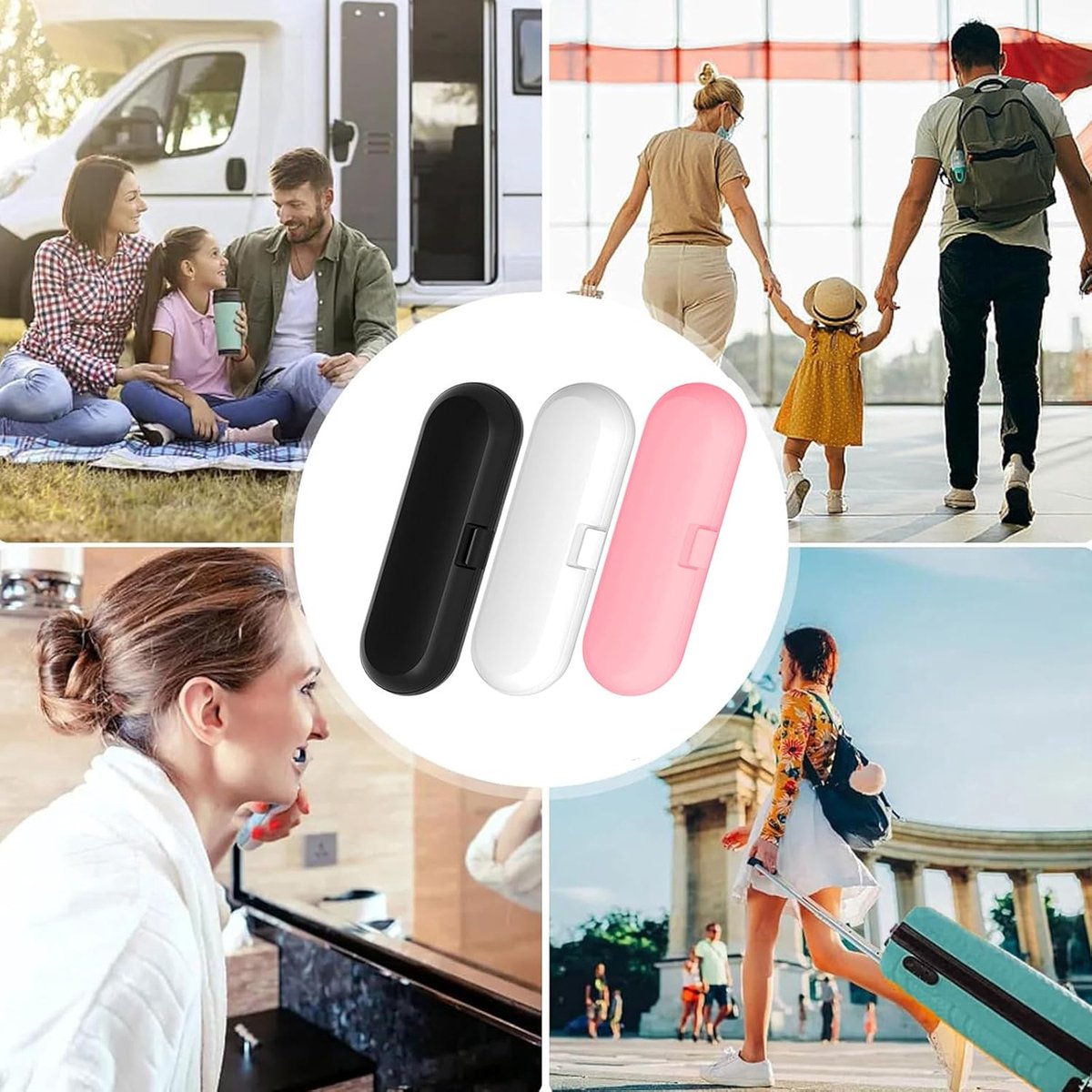 Travel Case Electric Toothbrush - 3 Pieces - Toothbrush Case - Universal - Storage Box - Toothbrush Case - Toothbrush Holder - Storage - Take Along - Pink/White/Black - 22.5*7*4 cm