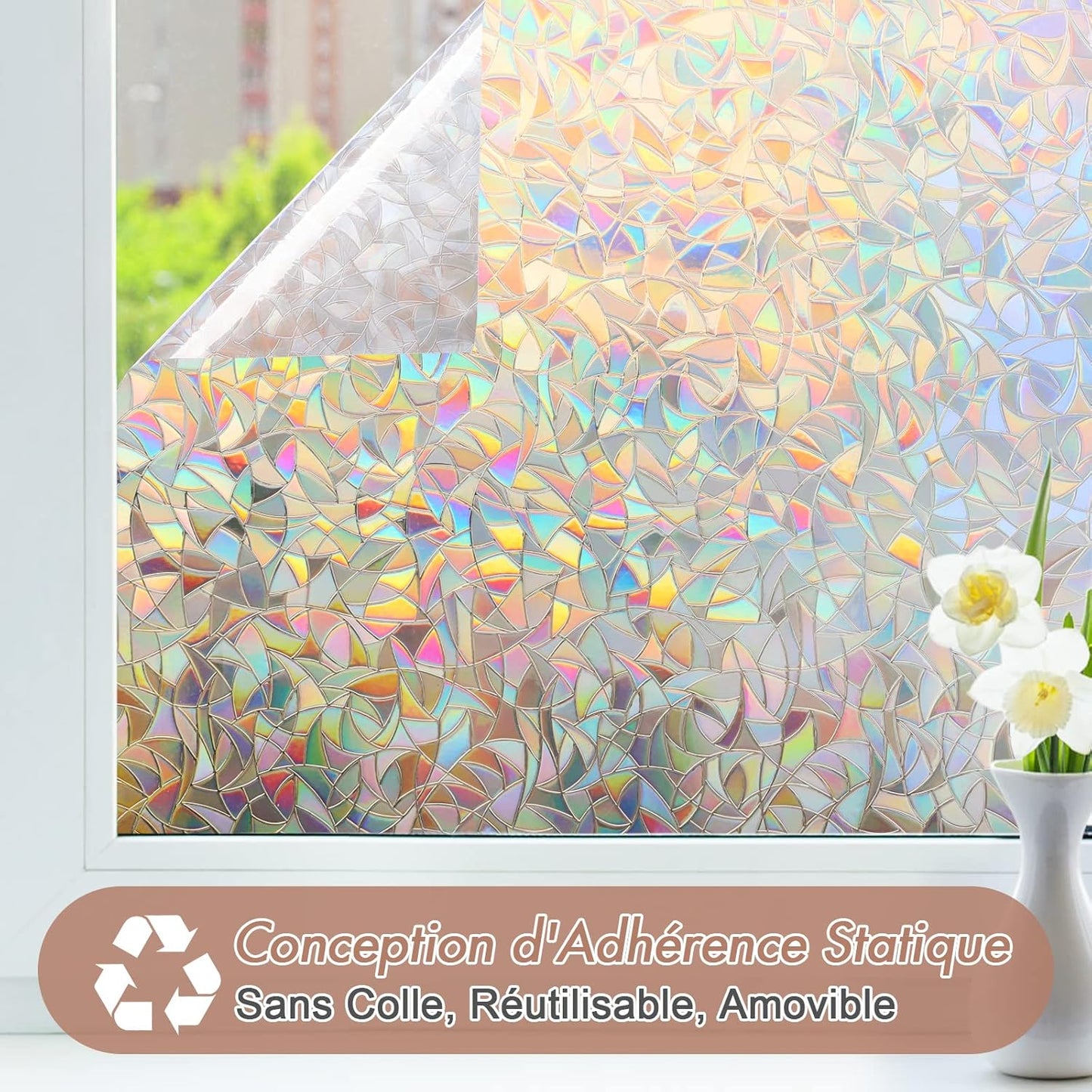 Electrostatic Window Film Anti Glare Anti UV 45x200cm Rainbow 3D Decorative