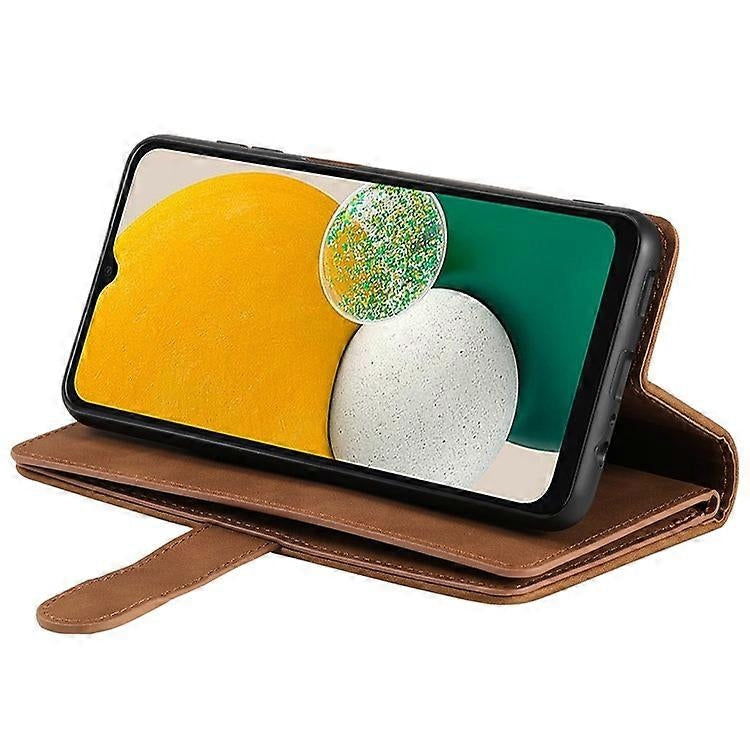 Compatible with Samsung Galaxy A26 5G Phone Case, PU Leather Zipper Wallet with 9 Card Slots, Brown