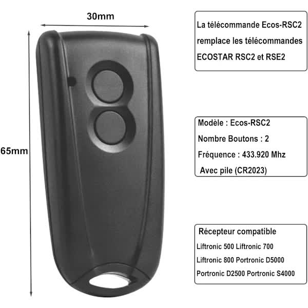 Garage Door Remote Control 433Mhz Compatible with Ecostar Hormann RSC2 RSE2 RSZ1 AGS RSC2