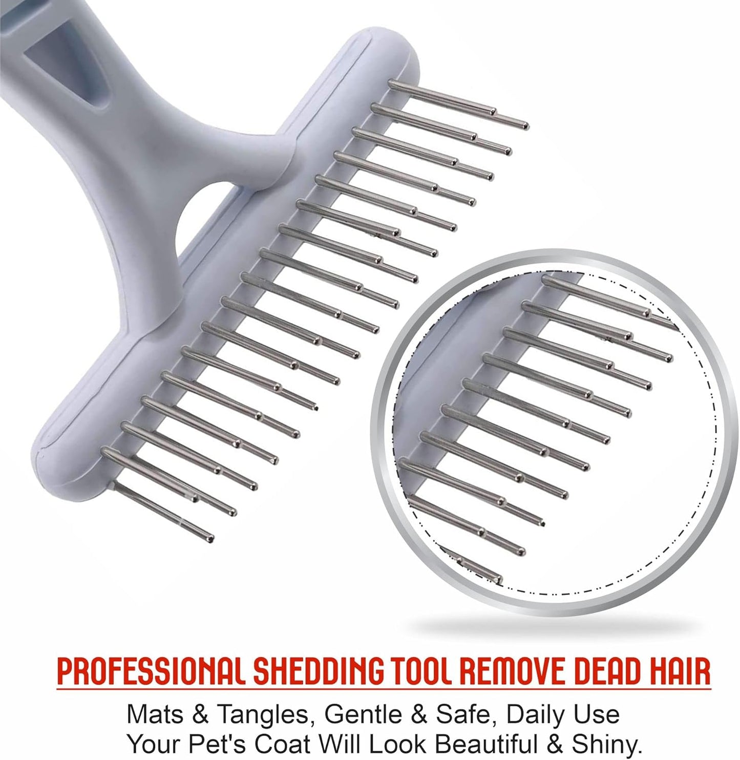 Dog Dematting Brush Undercoat Comb Self-Cleaning Double Row Metal Teeth for Loose Hair Removal Puppy Grooming Brush