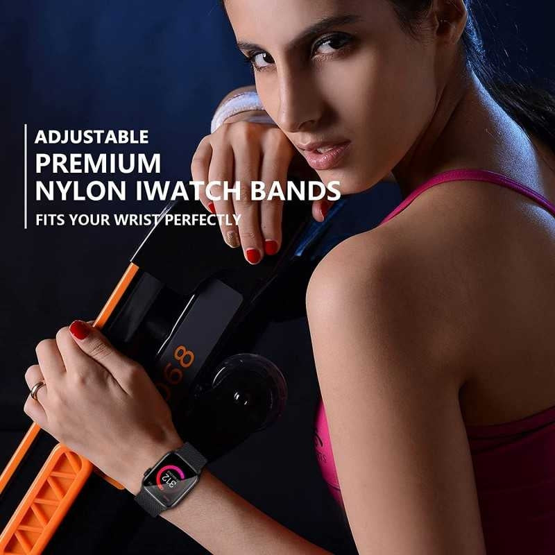 Compatible with Apple Watch 42/44/45/49 mm Adjustable Elastic Nylon Strap Black
