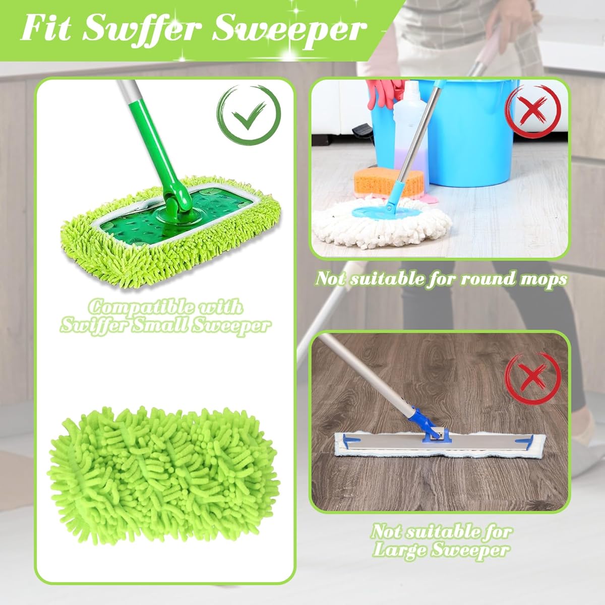 Microfiber Mop Refill Cloths for Swiffer Sweeper and Steam Mops, Reusable Washable Pads for Tile Floors