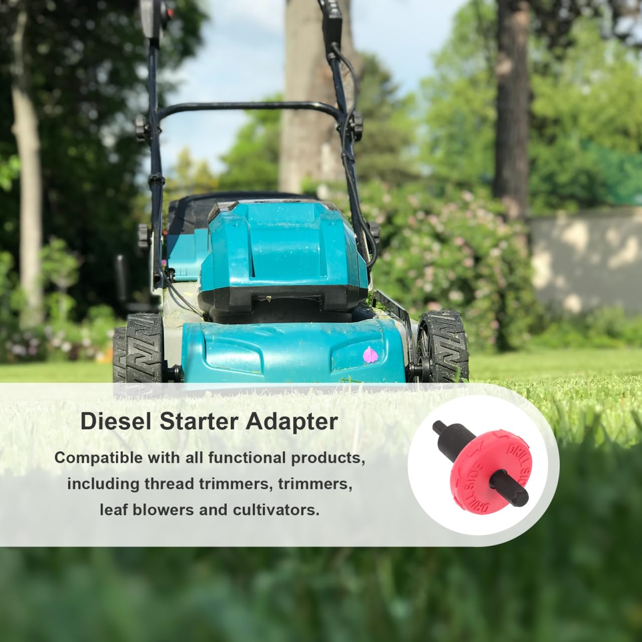 Alloy Steel Mower Starter Adapter, Electric Drill Attachment for Starting Lawn Mower, Red, 1.49 * 1.49 * 2.59inch, Compatible with Trimmers, Blowers, Cultivators
