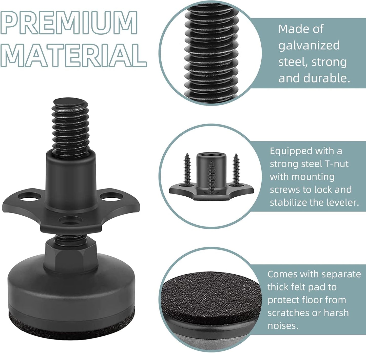 Heavy Duty Furniture Levelers, 4 Pack 3/8"-16 Threaded Leveling Feet Furniture Levelers Table Feet Adjustable Leg Levelers for Table/ Chair/Sofa/Desk/Cabinet/Workbench, Supports 1320LBs-Black