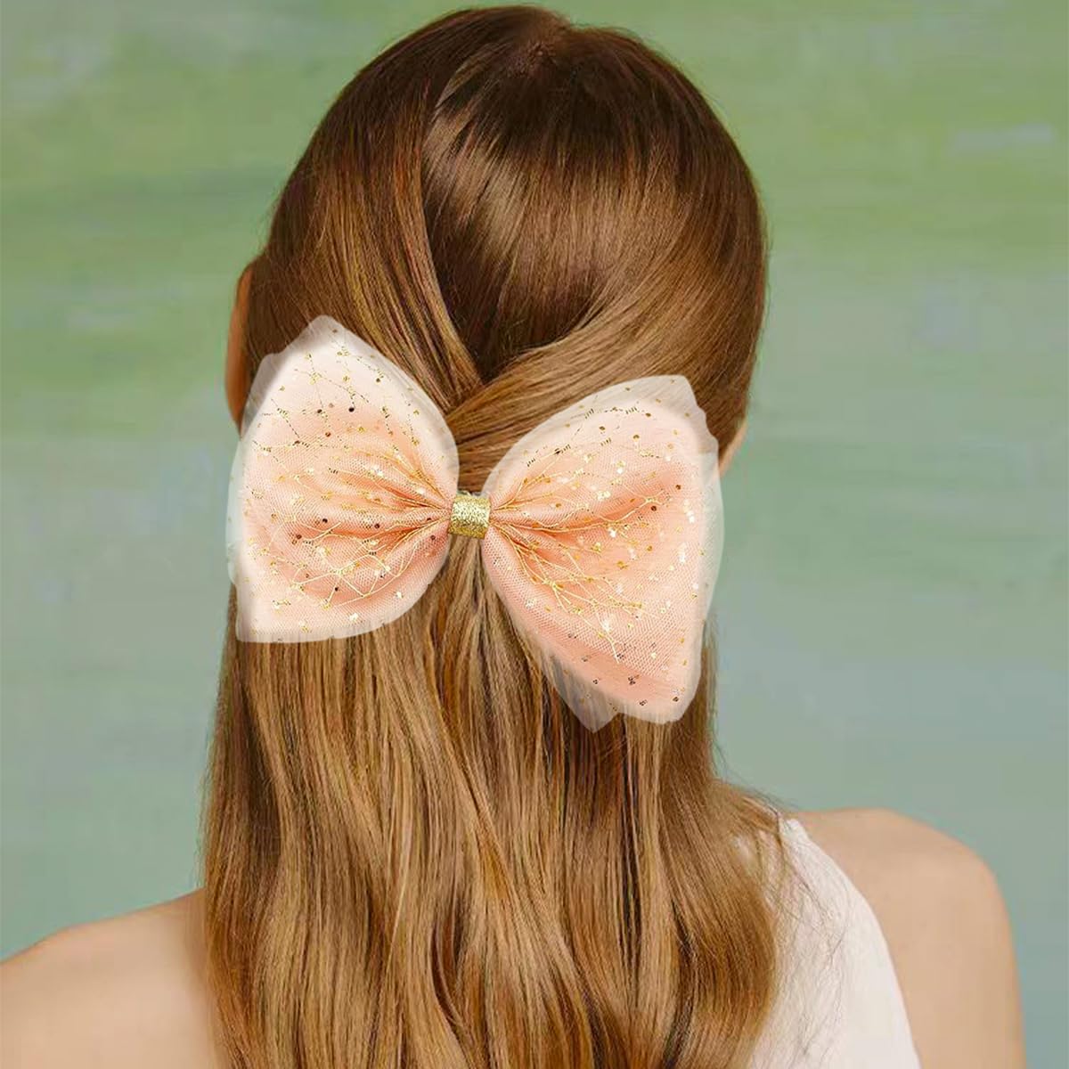 4 PCS Tulle Bows Hair Clips Dotted Tulle Large Bow Hair Clip Cute Glitter Polka Dots Mesh Alligator Hair Clips French hair Bows Soft Bow Hair Dress Up Accessories Shimmery Girl Bows for Women Girl