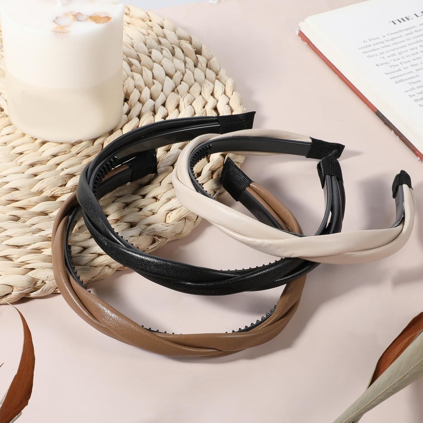 3 PCS Non-slip Leather Headbands for Women, Twisted Headband for Women, Boho Braided Headband, Hair Accessories for Woman Girls