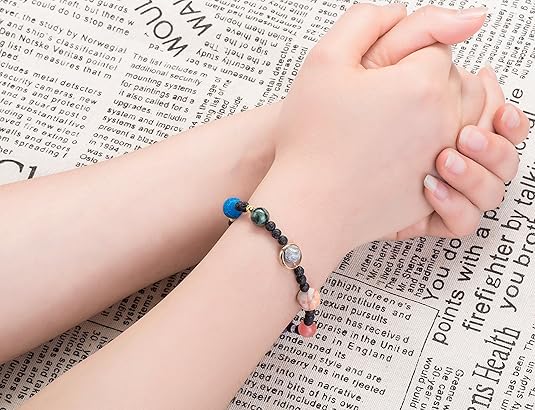 Solar System Bracelet with Nine Planets and Natural Stone Beads for Men and Women