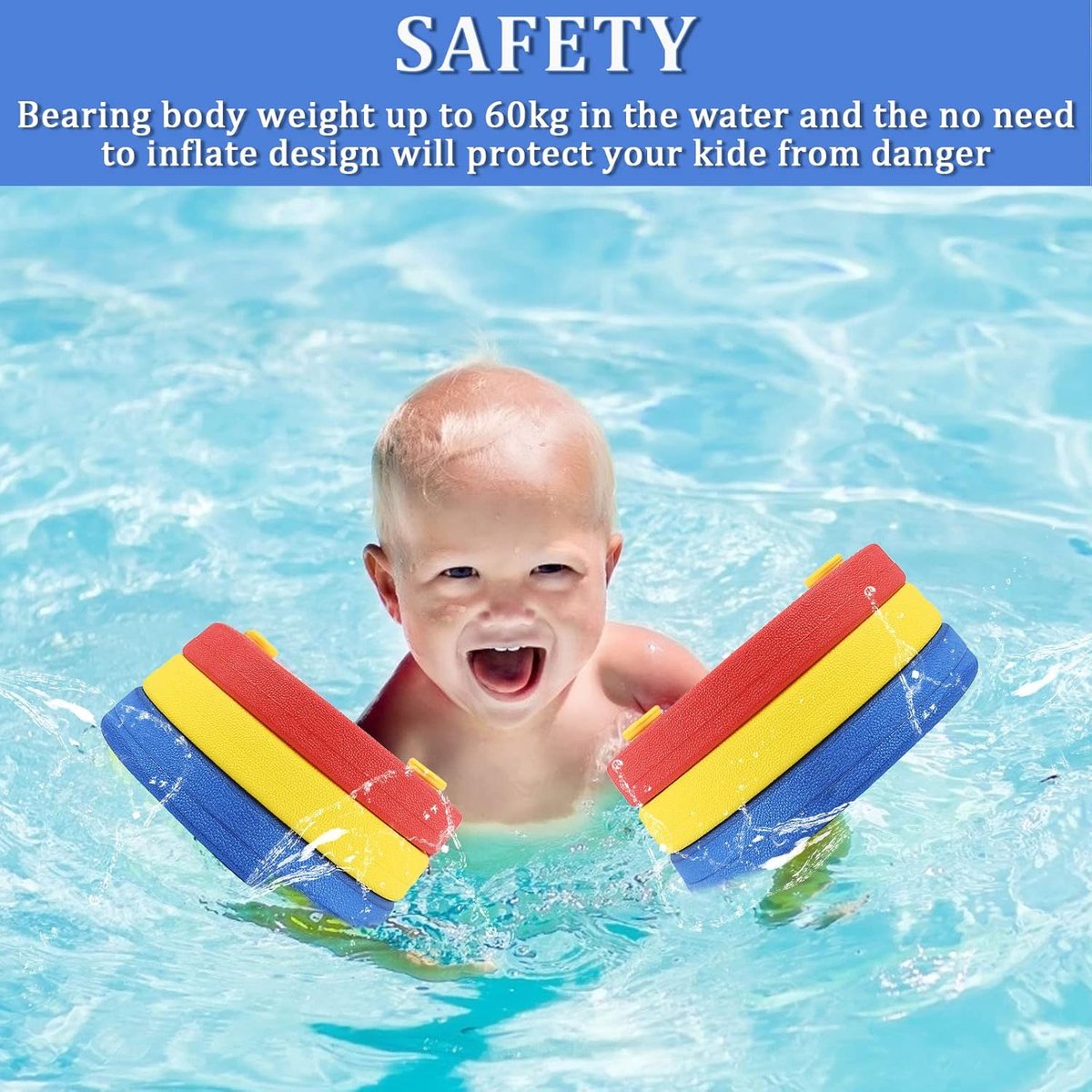 Children's Swimming Rings - Colorful swimming rings - Suitable for children from 3 to 14 years old who are just starting to learn to swim - Recommended swimming ring weight is 15 to 30 kg - Three colors per pair