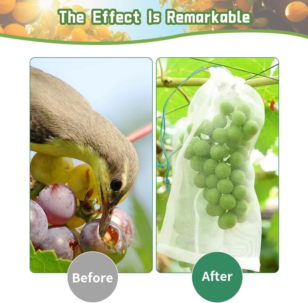 Garden Tools - 20 Items - Fruit Protection Bags - White Fruit Protection Bags with Drawstring - Garden Net Bags - Suitable for Grapes - Prevent Wasps, Cherry Vinegar Flies and Other Insects from Eating Them
