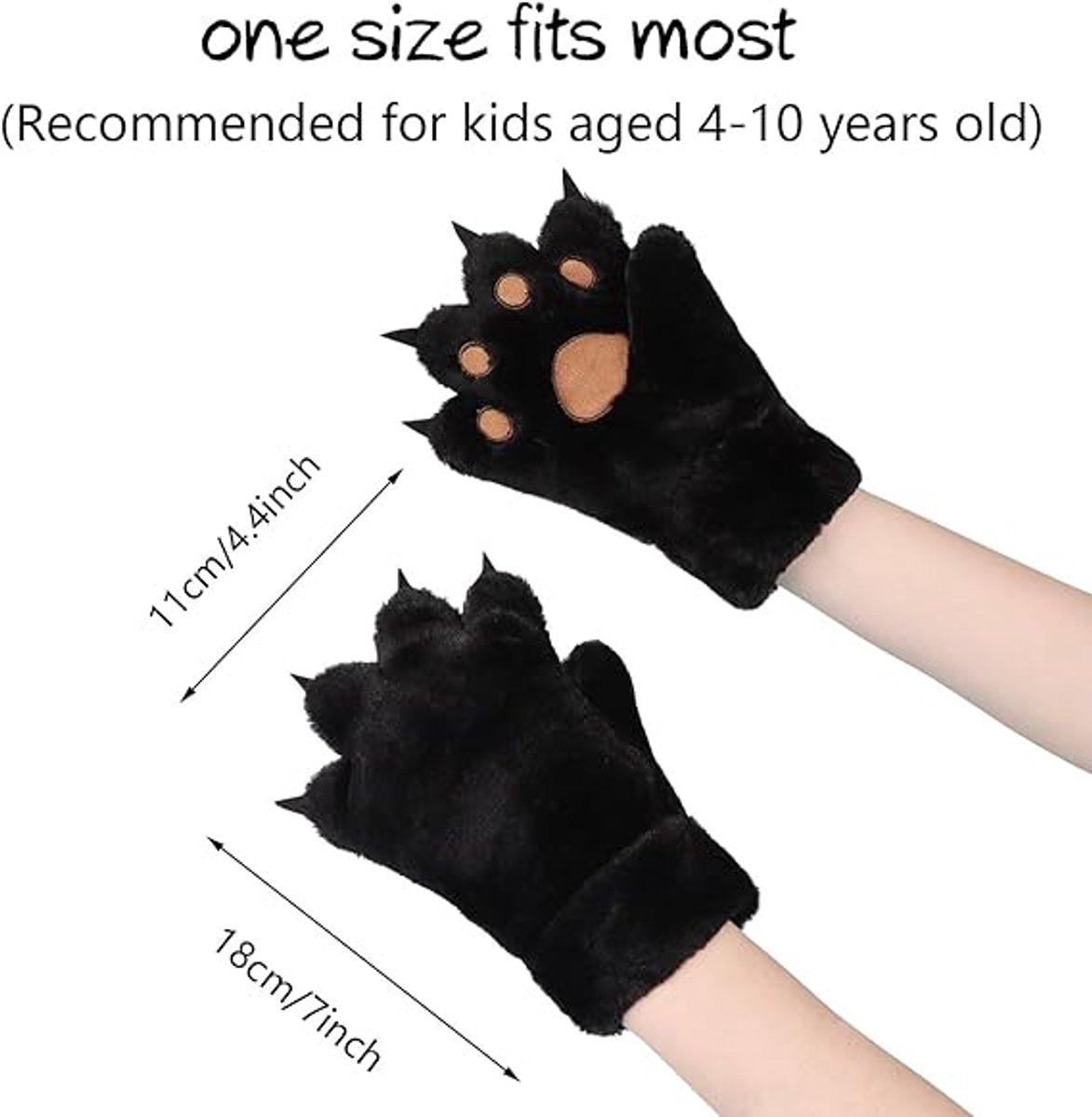 Gloves - 1 pair - Winter gloves - Cartoon gloves - Neckband - Children's gloves - Warm gloves - Plush gloves - One size(Black)