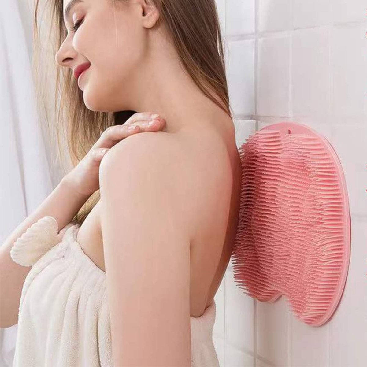 Shower Mat - Non-Slip Bath Mat - Foot Cleansing Pad, Back Scrub Pad, Exfoliating Bath Scrub Pad, Non-Slip Wall Suction Cup - Suitable for Men and Women (Gray)