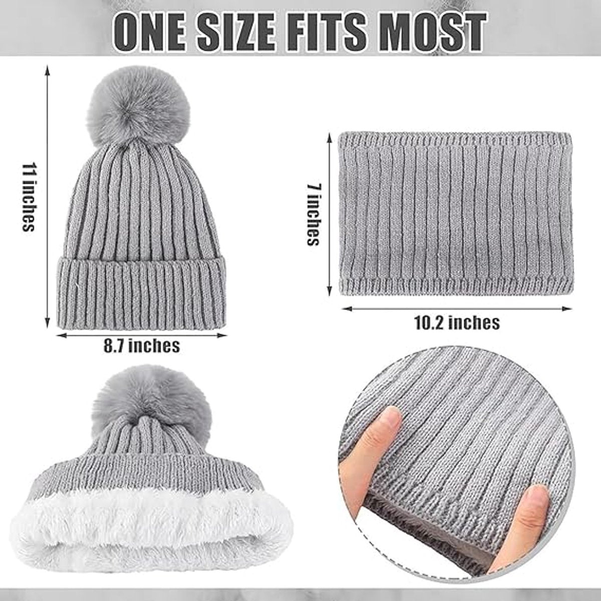 Gloves, hat and scarf - three-piece set - winter knitwear - lined with fleece and thickened - warm and cold resistant - black