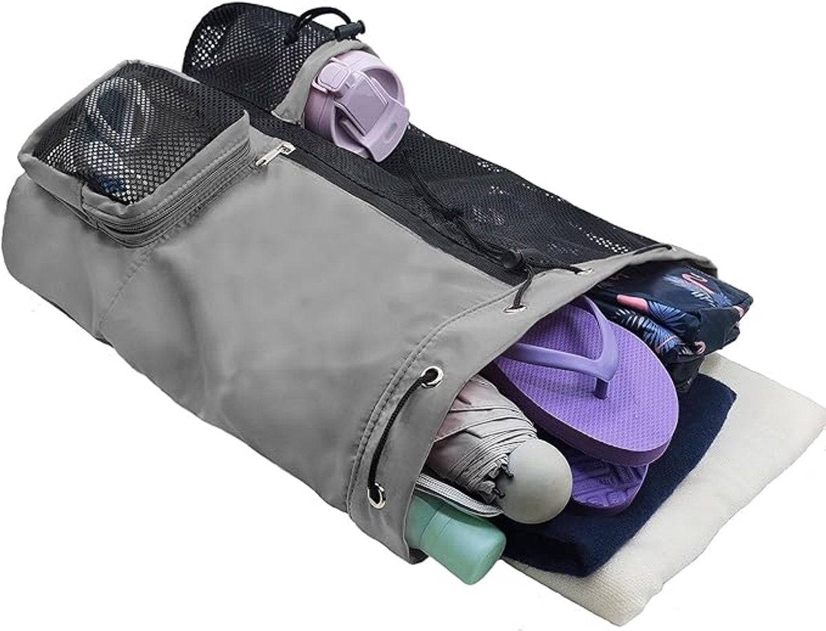 Backpack - Sports Bag - Travel Bag - Training Bag - Swimming Bag - 30*15*45cm - Mesh Material - Drawstring Design - Side Storage Space - Unisex - Suitable for Fitness, Swimming, Travel, Dancing, Camping(Gray)