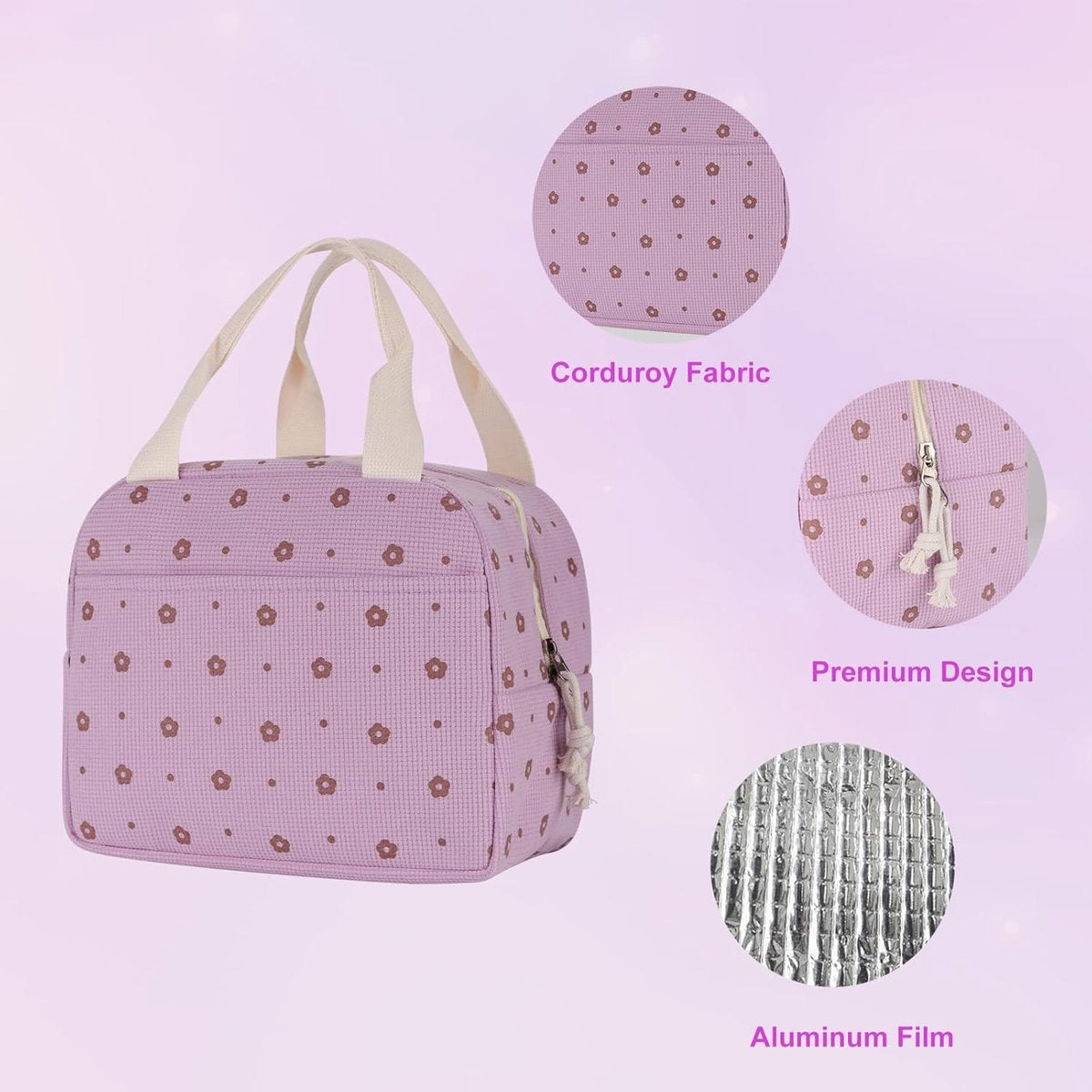 Cooler Bags - Lunch Bag - Handle Strap - Cooler Bag - Lunch Bag - Insulated Cooler Bag - Picnic Bag - 25.5*21*17cm - Suitable for work, office, travel and picnics(Purple)