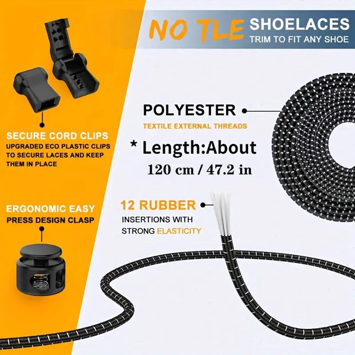 Sneaker Laces 120CM suitable for Sneakers - Elastic laces without a tie - Suitable for students and adults - With strong buckle and quick-release function (Royal Blue)