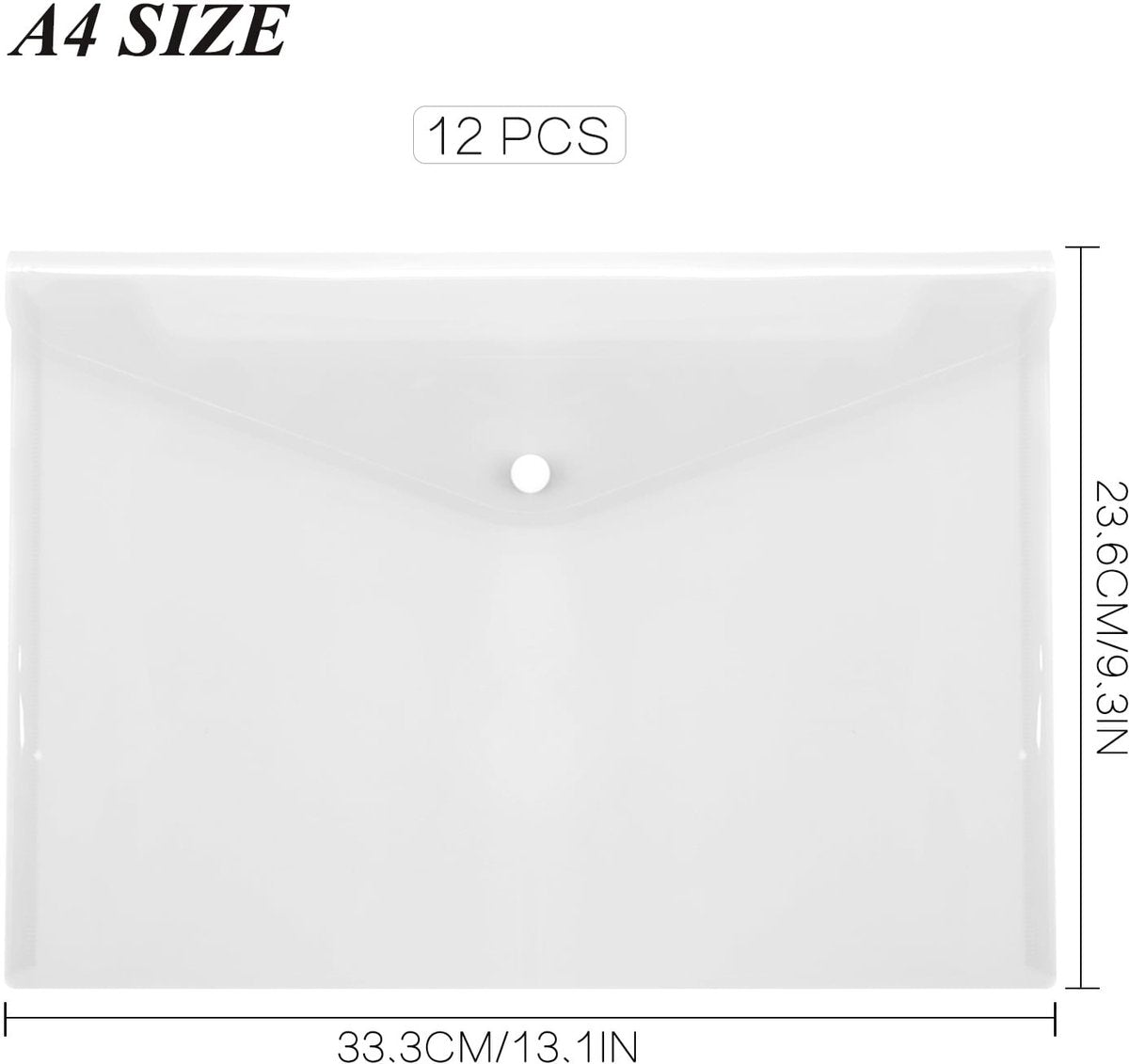 Waterproof folder - Plastic envelope - 12-pack - Transparent A4 letterhead size - with snap closure - Suitable for schools and offices.
