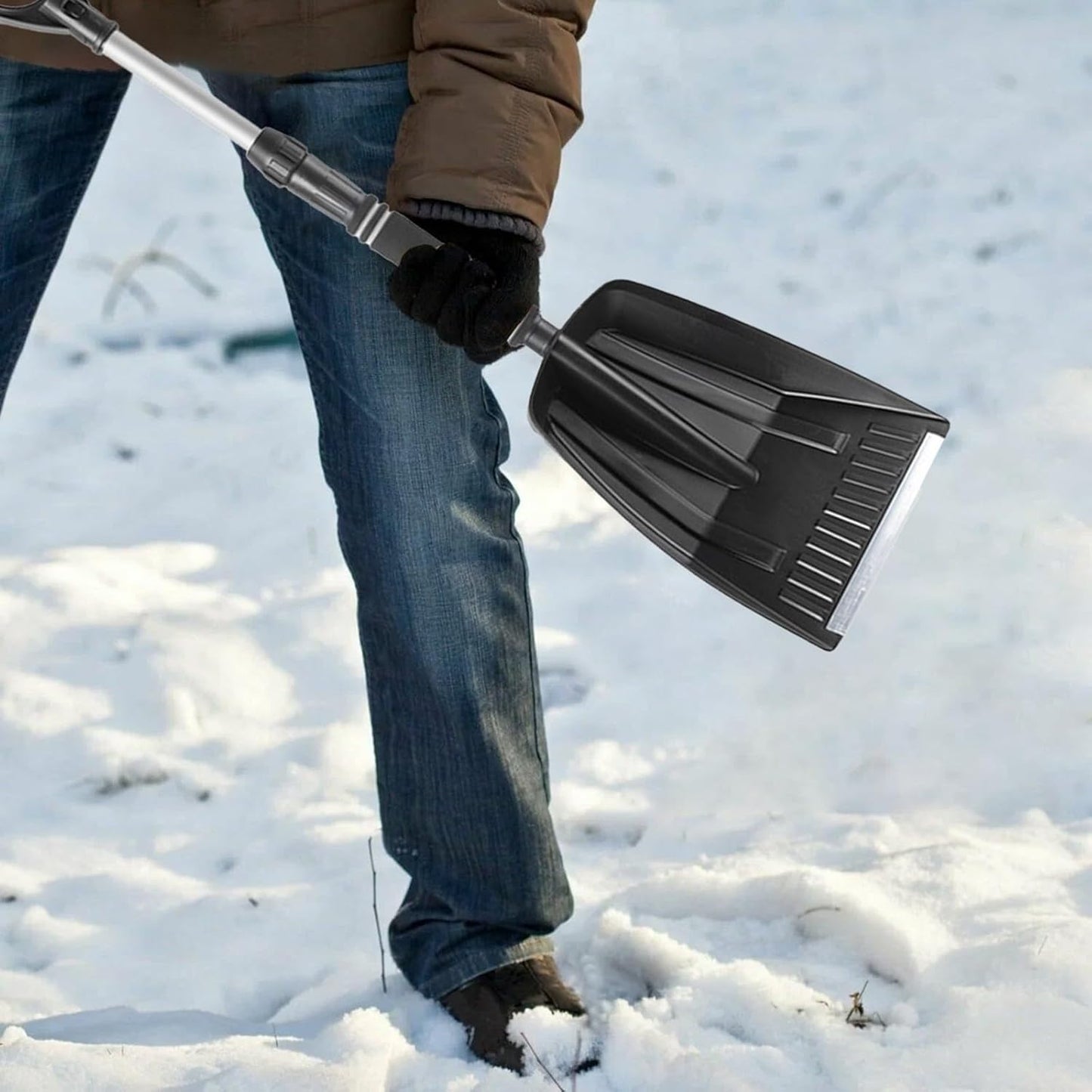 Folding Snow Shovel - Large Capacity | Lightweight & Portable - Wide Snow Clearing Range with Ergonomic D-Shaped Handle and Aluminum Blade - Snow Shovel for Outdoor, Car, Garden, Camping, Driveway(Blue)