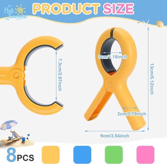 Large Clothes Pegs - 8-Pack Towel Clips - Suitable for Sunbeds, Swimming Pools and Cruise Ships