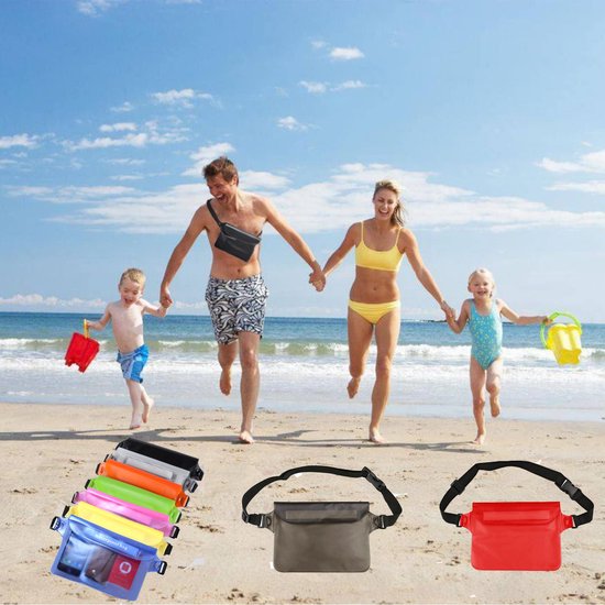 Waterproof Waist Pack with Triple Zipper & Touchscreen Phone Case – 2-Piece Set – Ideal for Beach, Cruise, Swimming, Kayaking and Outdoor Activities(White)