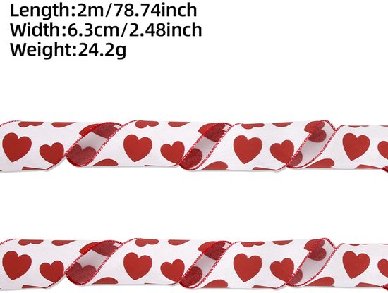 Valentine's Day Ribbons - 3 Rolls - Handmade Ribbons - Heart Pattern - Natural Texture - Suitable for wrapping flowers and party decorations (2m)