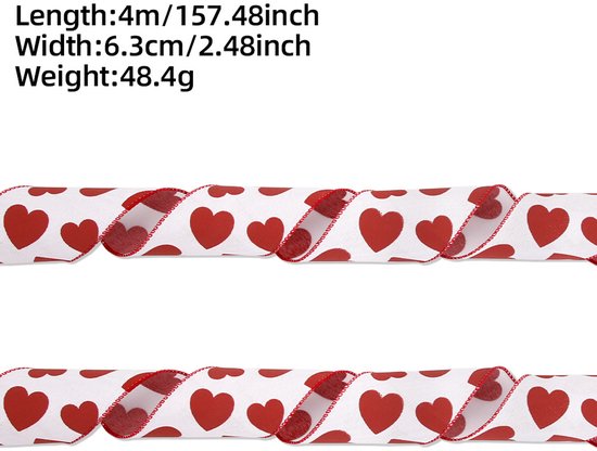 Valentine's Day Ribbons - 3 Rolls - Handmade Ribbons - Heart Pattern - Natural Texture - Suitable for wrapping flowers and party decorations (4m)