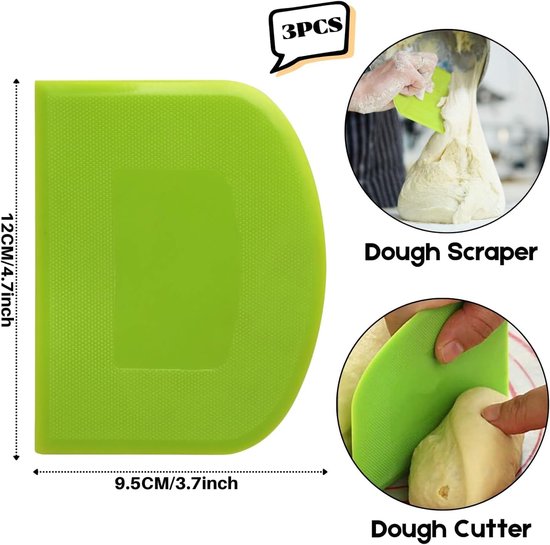 Dough Scraper - 3-Piece - Bread Scraper - Flexible Bowl Scraper - Home Baking Supplies - Green and White
