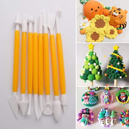 Fondant Modeling Tools - Set of 8 - Decorative Fondant Tools - Decorating Tools - Double-Sided Decorating Tools - Suitable for fondant, baking, clay, modeling, etc.
