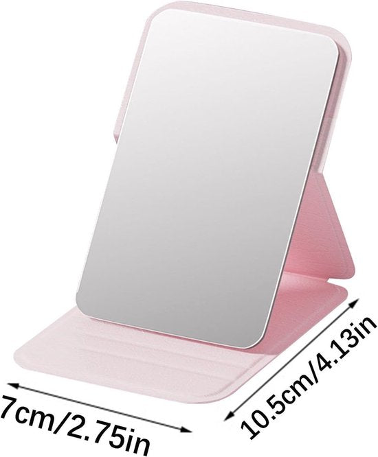 Frameless High Definition Makeup Mirror - Foldable Travel Mirror - Portable Makeup Mirror with Soft PU Leather Cover - Suitable for Bedroom, Bathroom & Travel(Pink)