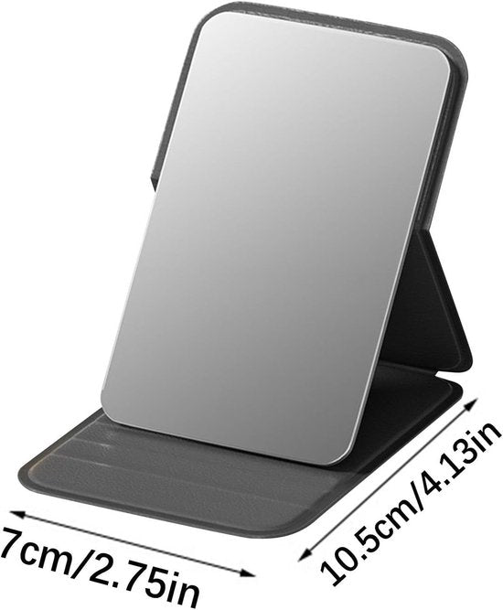 High Definition Frameless Makeup Mirror - Foldable Travel Mirror - Portable Makeup Mirror with Soft PU Leather Cover - Suitable for Bedroom, Bathroom & Travel(Black)