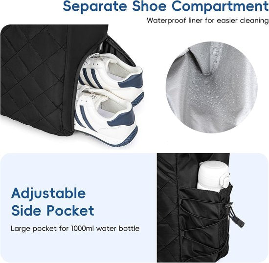 Tennis Bag – Extra Large Sports Bag with Shoe Compartment – Suitable for 2-4 Rackets – Waterproof and Lightweight – Unisex(Black)