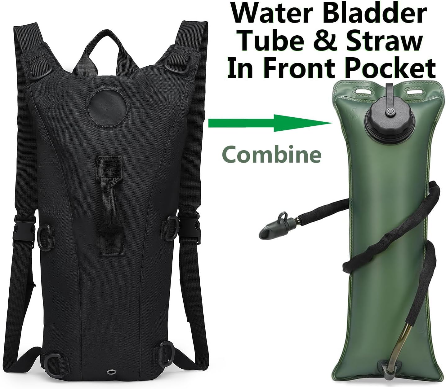 Water Bag–Water Storage–Hydration Backpack–Camping & Hiking–Portable Water Bag Made of Food-Grade Material–3L–Black