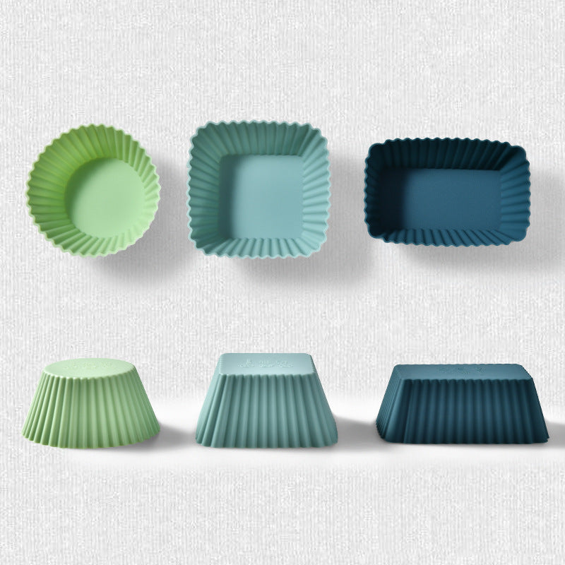 Silicone Muffin Mold Set - 24 Pieces - Reusable Cupcake Molds - Round, Square & Rectangular - Blue & White