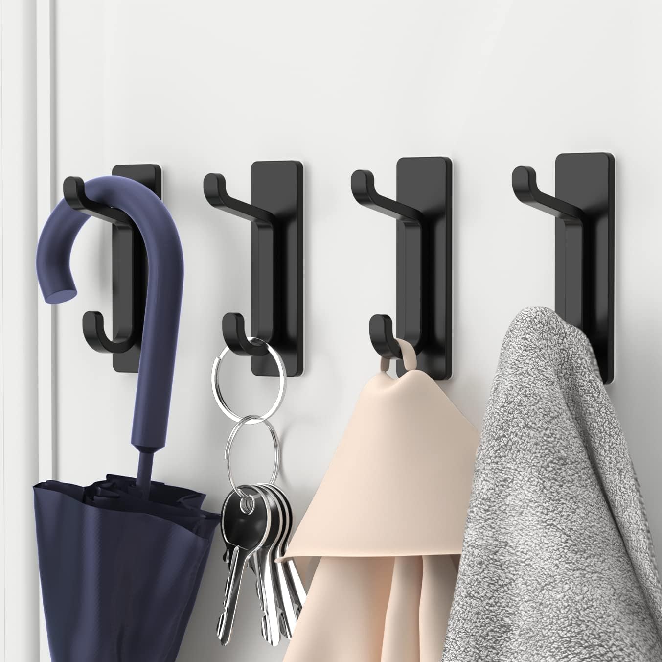 Silver Towel Hooks - Set of 6 - Self-Adhesive Wall Hooks - No Drilling Required - For Bathroom & Kitchen