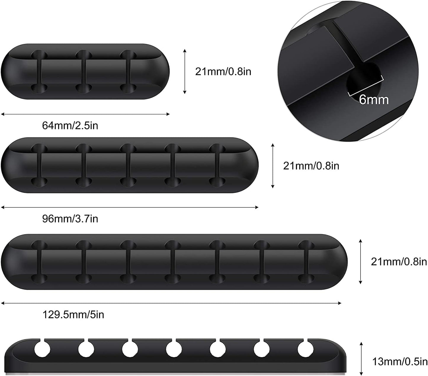 Black Cable Clips - Set of 3 - Self-Adhesive Cable Holders - Cable Management for Desk & Office
