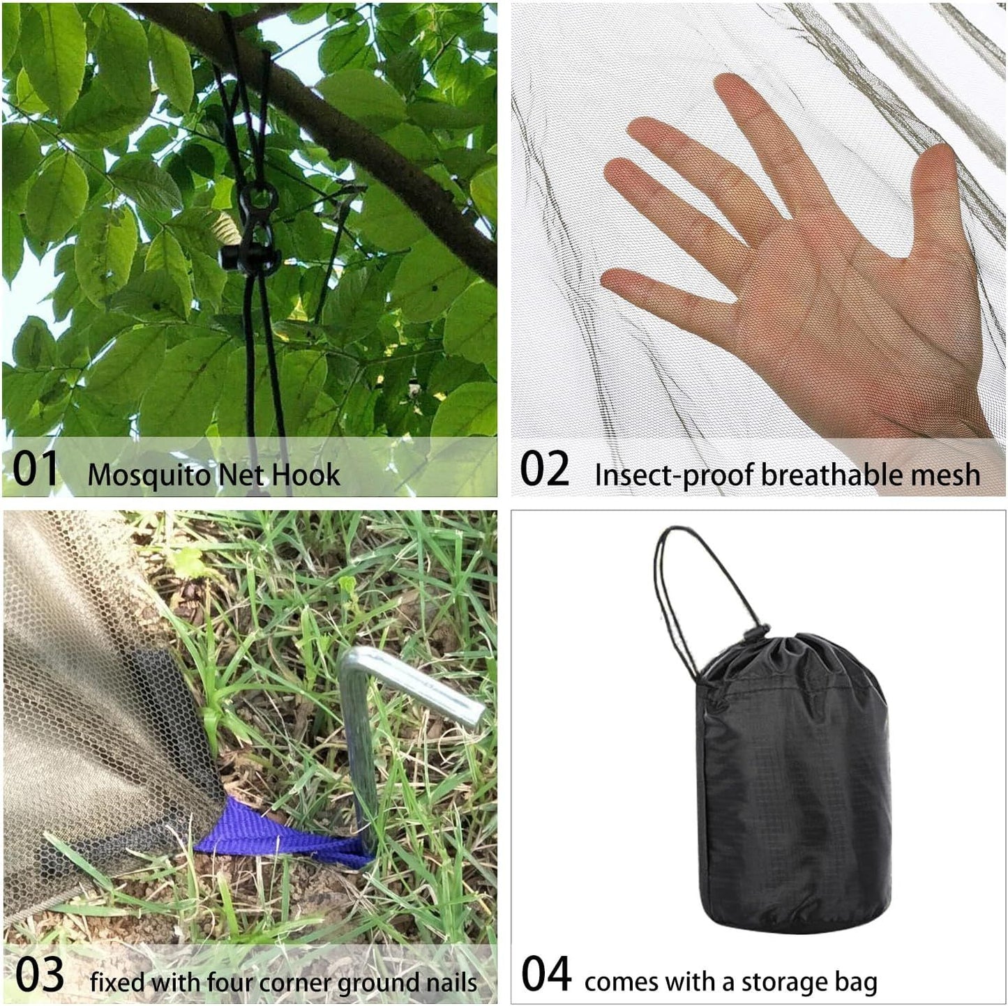 Ultralight Camping Mosquito Net, Fine Breathable Mesh Bug Net for Sleeping Bags, Tents, Hiking, Backpacking and Outdoor Sleeping, Green
