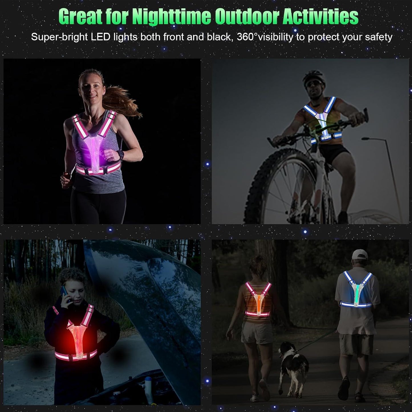 Rechargeable LED Reflective Running Vest, Adjustable High Visibility Safety Gear for Night Walking, Cycling, Jogging and Exercise, Blue