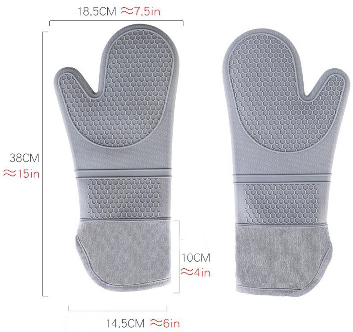 2 Pack, Heat-resistant silicone oven mitts, Non-slip angled design, Soft cotton lining, Flexible and durable, for cooking, Black