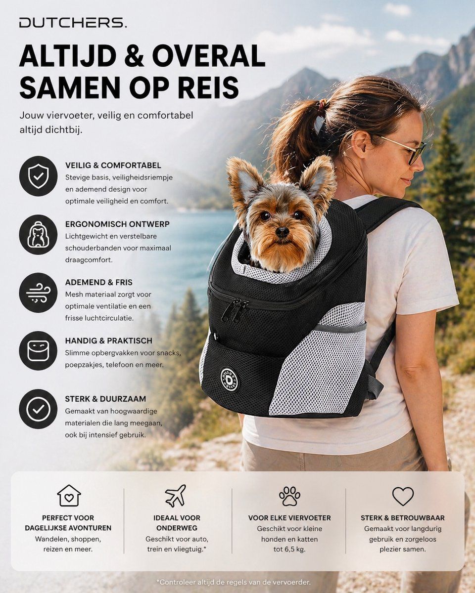 Pet Carrier Backpack with Breathable Mesh Panels, Safety Strap and Adjustable Shoulder Straps for Small Dogs and Cats, Black, Size L