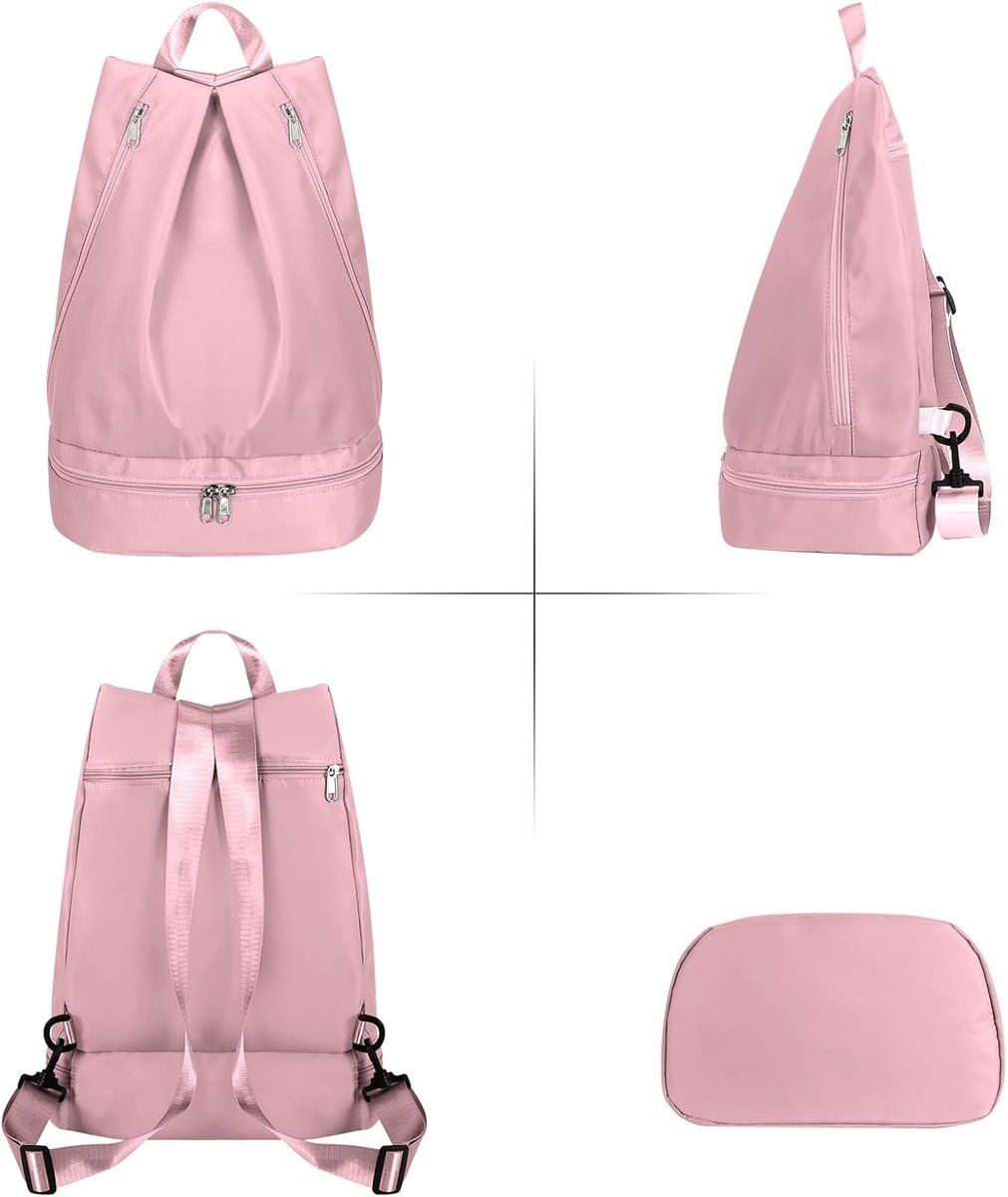 Gym Bag, Women's Sports Backpack, With Shoe Compartment, Separation of Wet and Dry Items, Portable Sports Bag, Resistant Quality, Pink