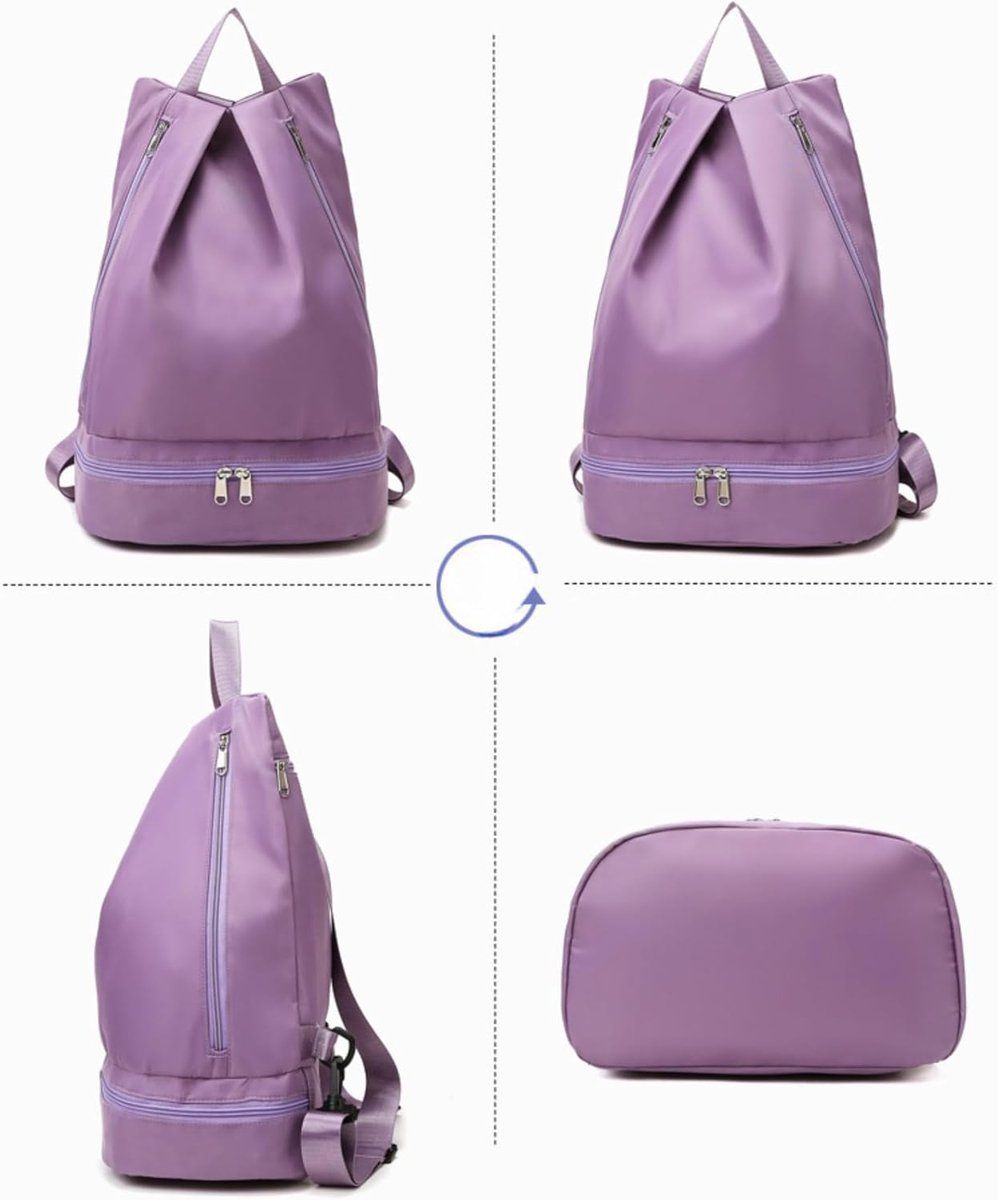Gym Bag, Women's Sports Backpack, Wet Bag with Shoe Compartment, Separation of Wet and Dry Items, Portable Sports Bag, Resistant Quality, Violet